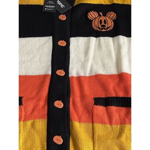 Mickey Mouse Candy Corn Disney Cardigan Sz M Her Universe Hot Topic Halloween - Picture 4 of 10
